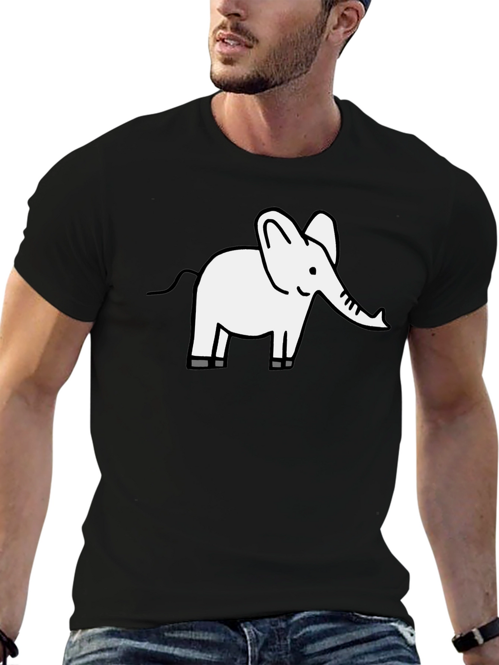 Cute Elephant Graphic Tee - Black Cotton T-Shirt