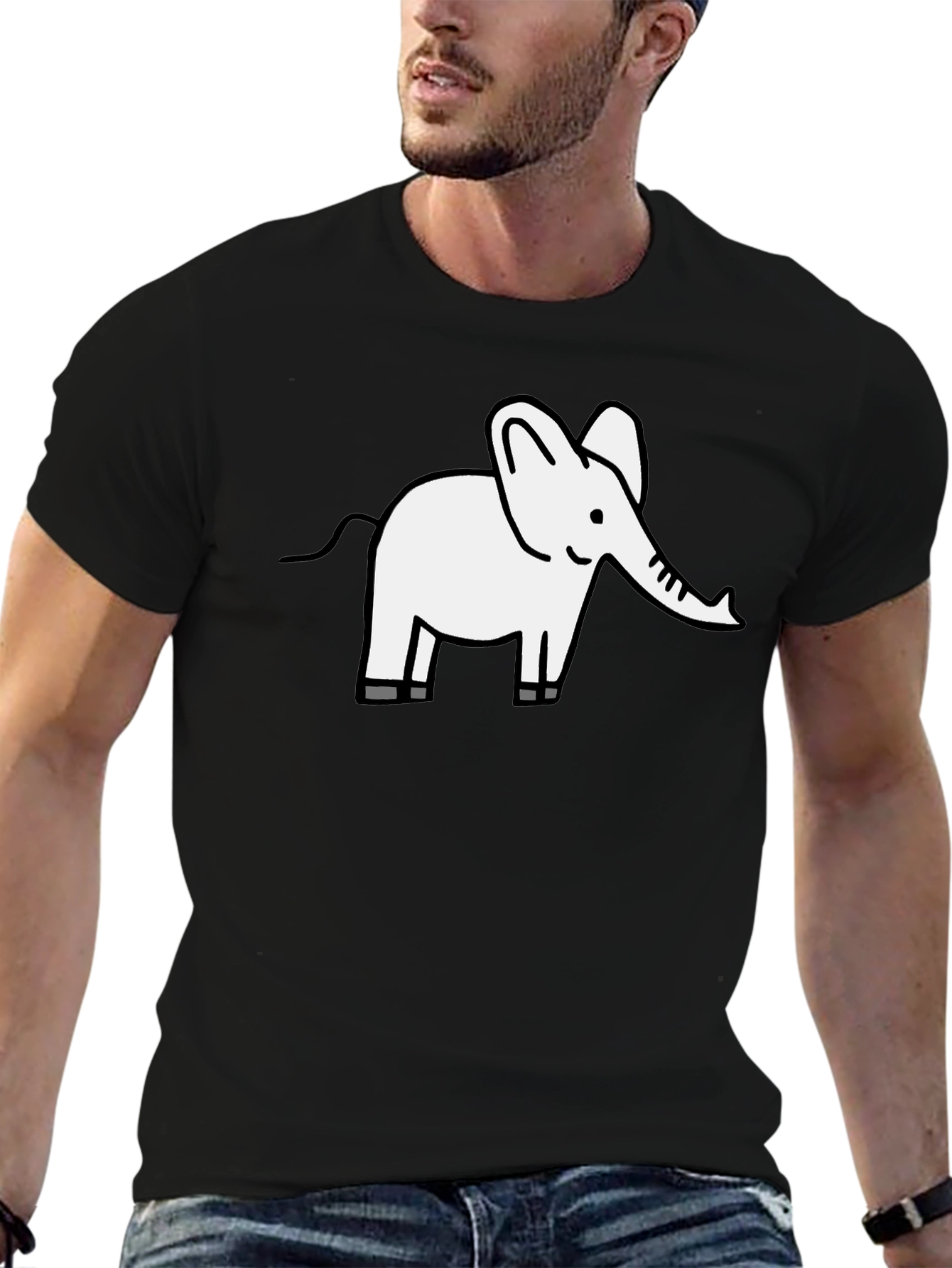 Cute Elephant Graphic Tee - Black Cotton T-Shirt