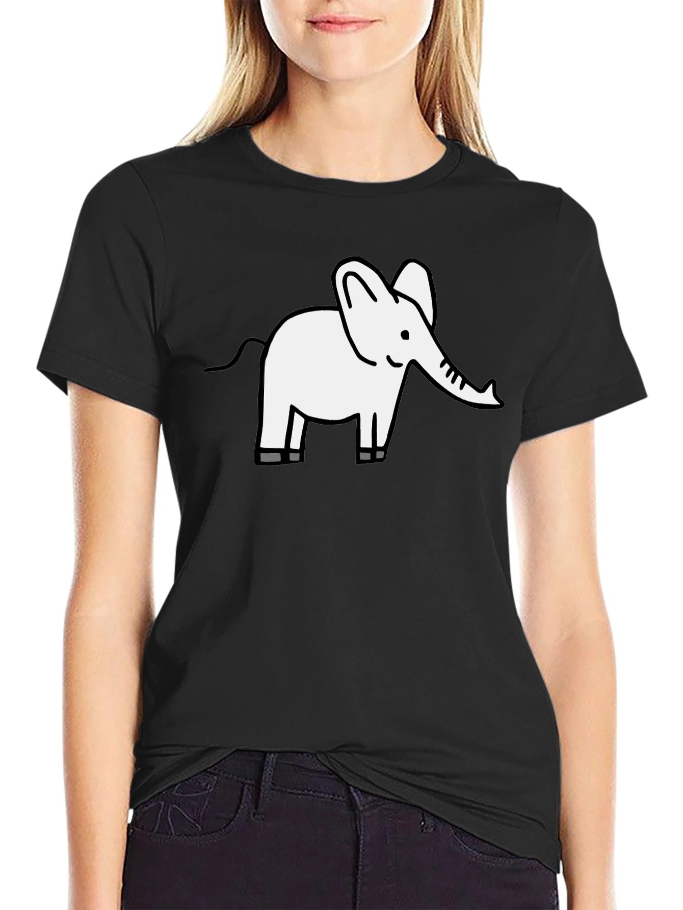 Cute Elephant Graphic Tee - Black Cotton T-Shirt