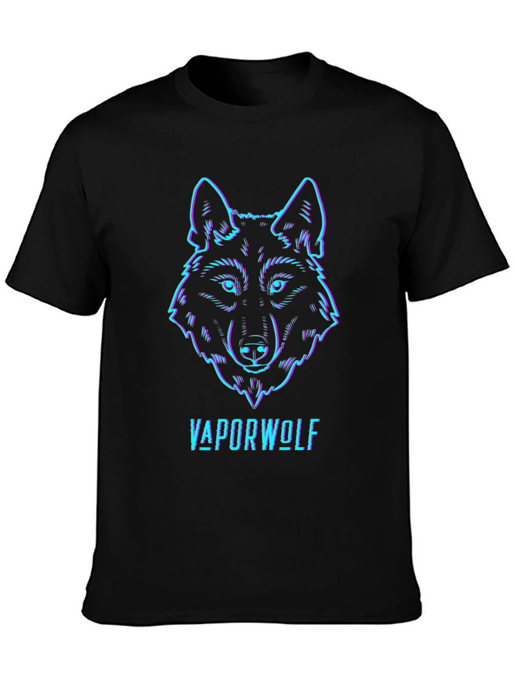 Vaporwave Wolf Graphic Tee - Black Cotton T-Shirt