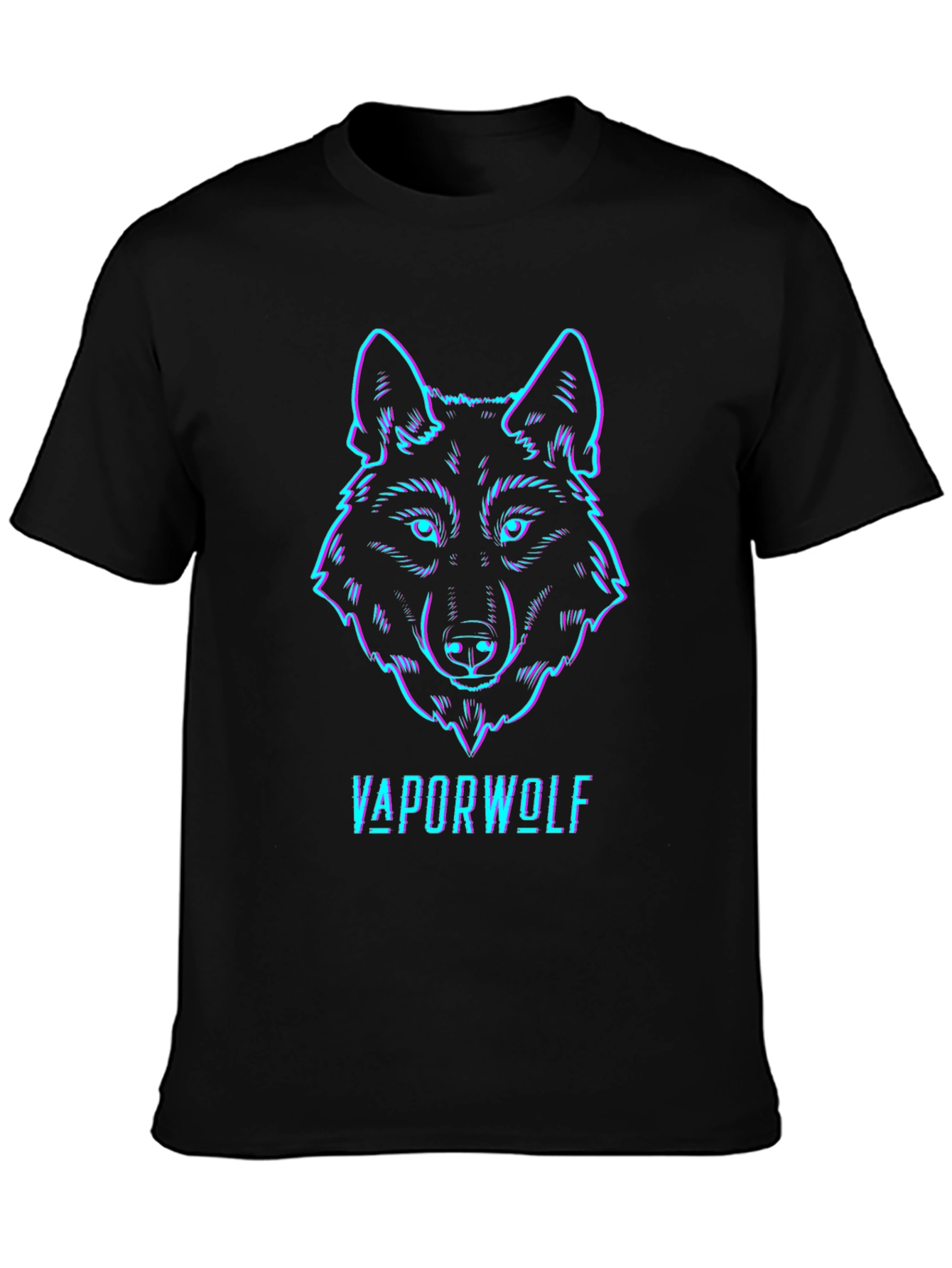 Vaporwave Wolf Graphic Tee - Black Cotton T-Shirt