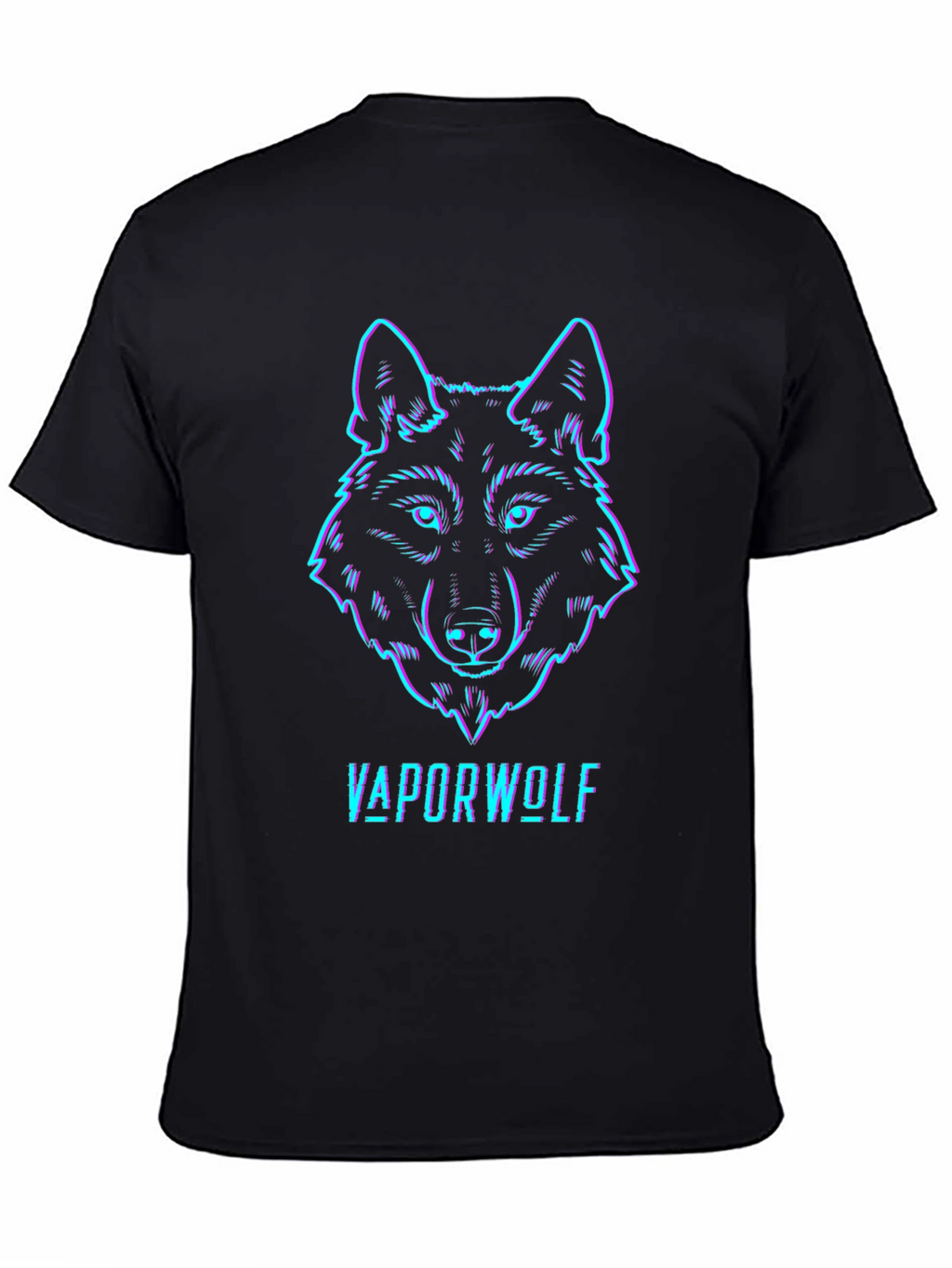 Vaporwave Wolf Graphic Tee - Black Cotton T-Shirt