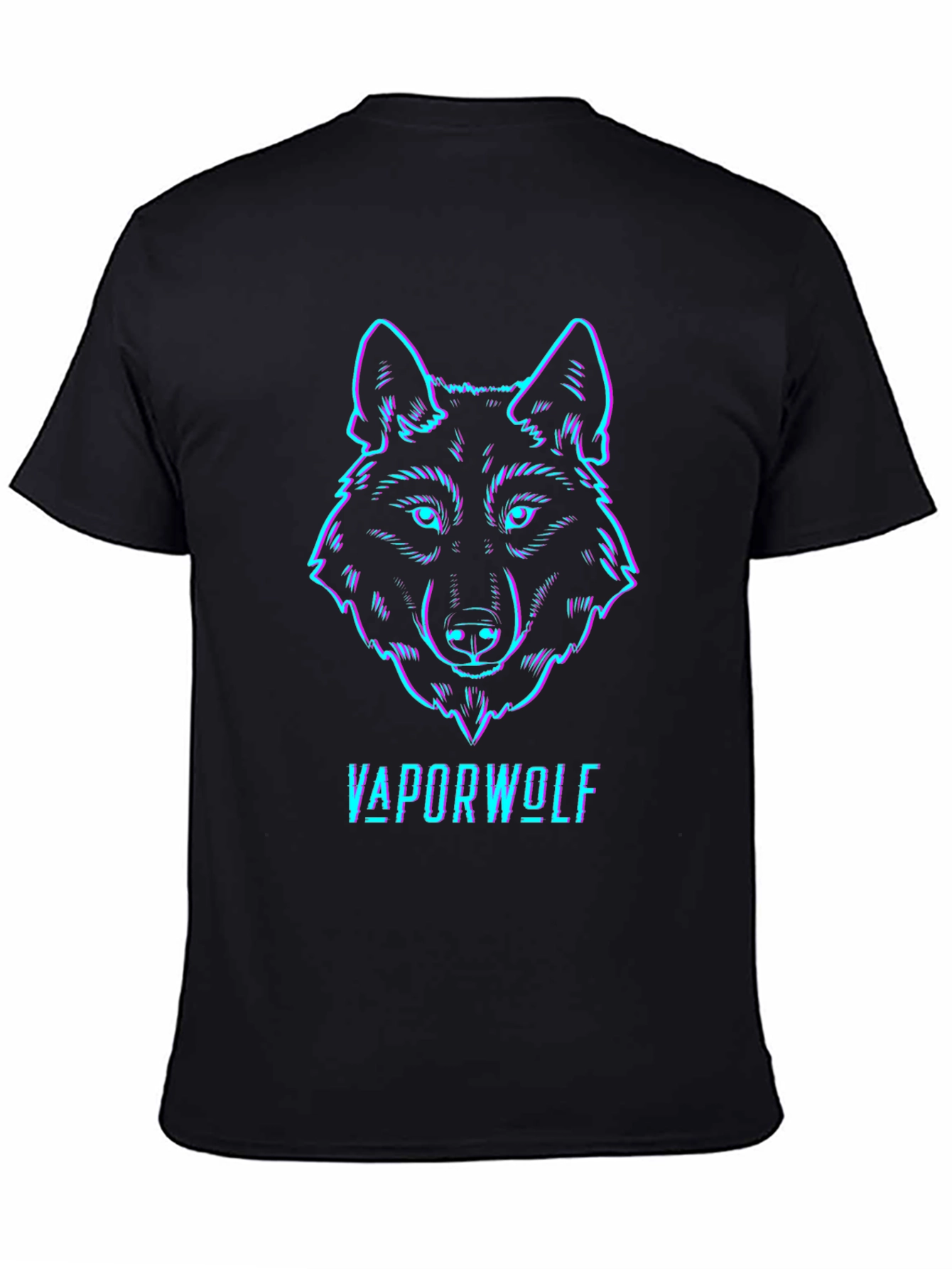 Vaporwave Wolf Graphic Tee - Black Cotton T-Shirt