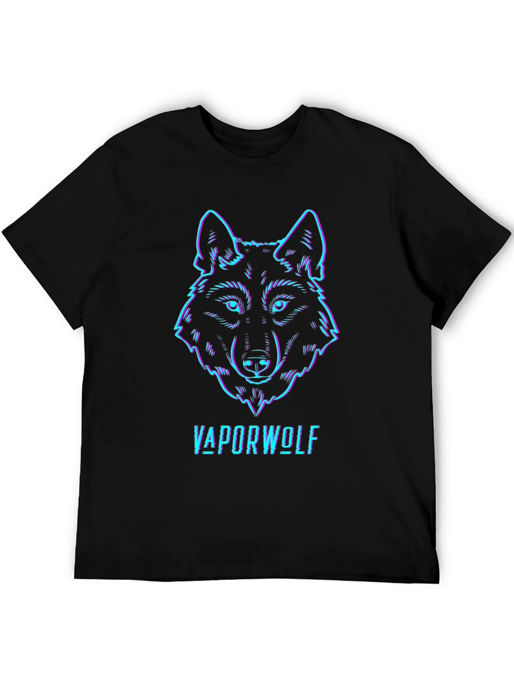 Vaporwave Wolf Graphic Tee - Black Cotton T-Shirt