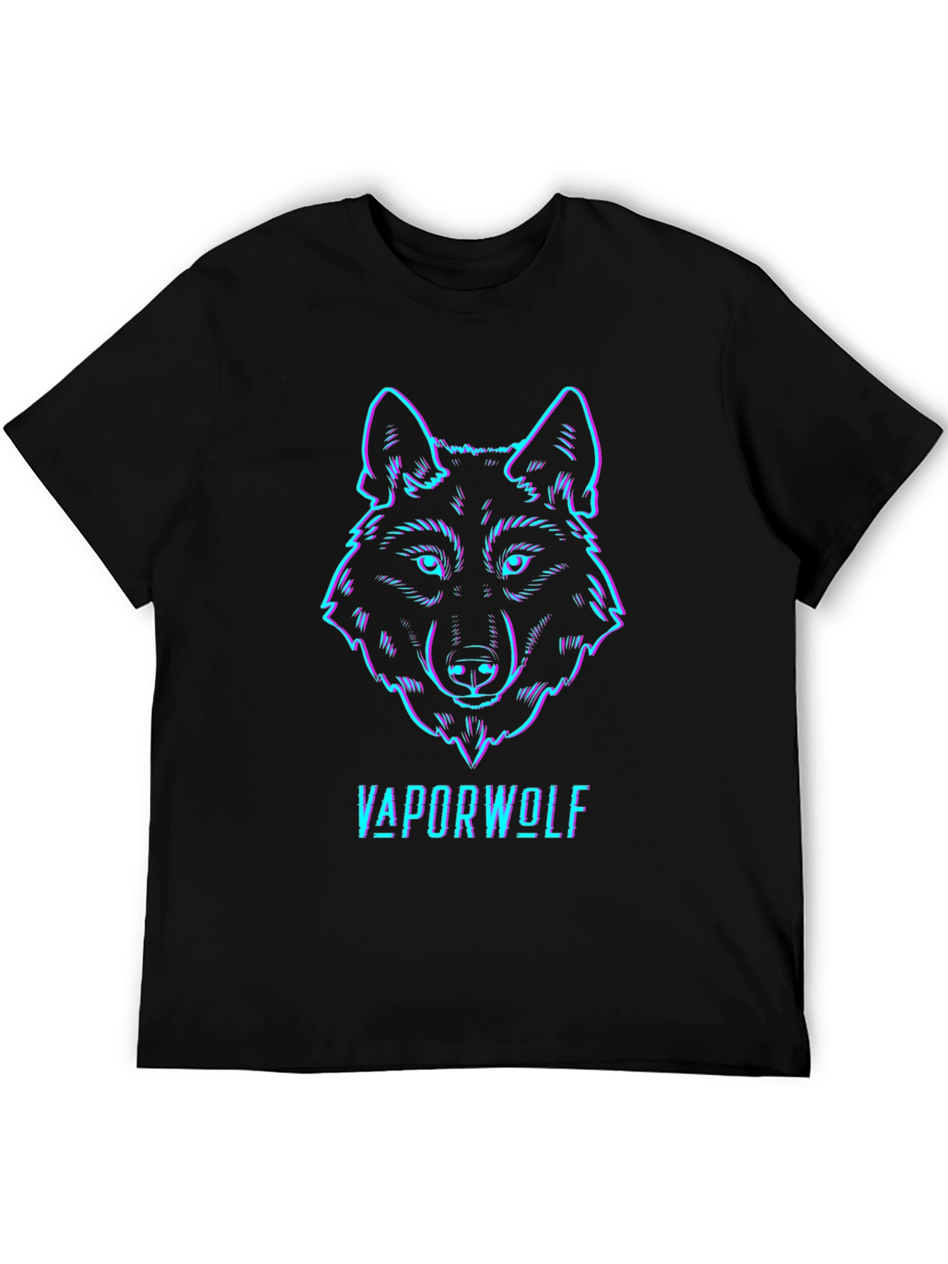 Vaporwave Wolf Graphic Tee - Black Cotton T-Shirt