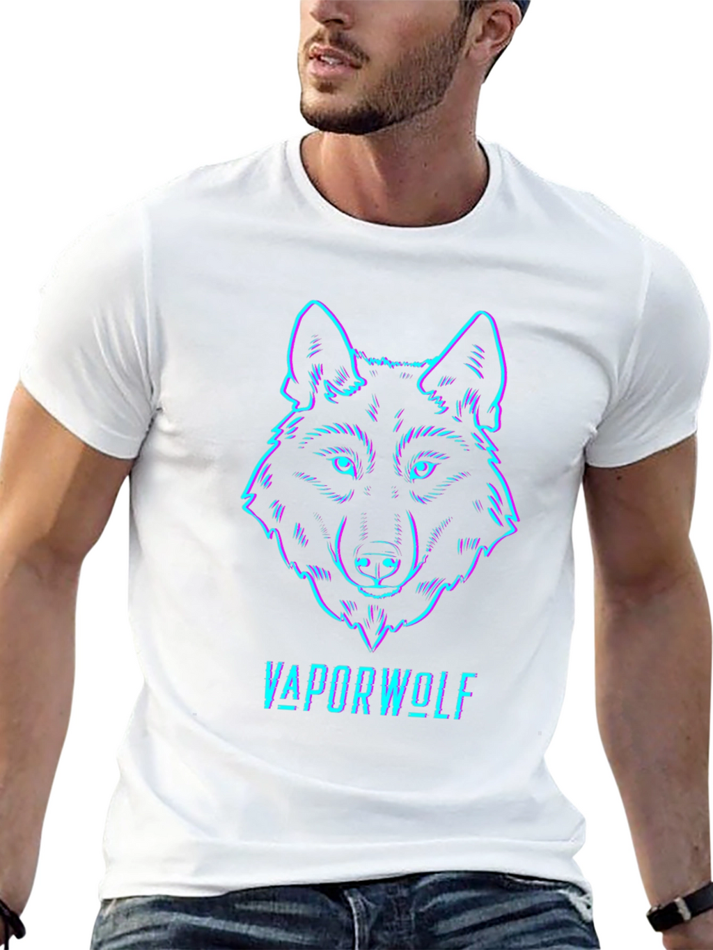 Vaporwave Wolf Graphic Tee - Black Cotton T-Shirt
