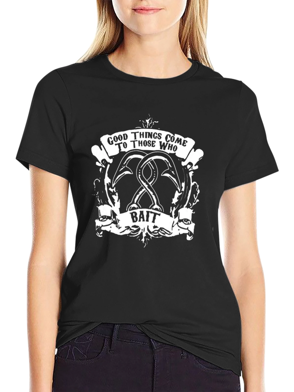 Fishing Hook Black T-Shirt - Good Things Bait Tee