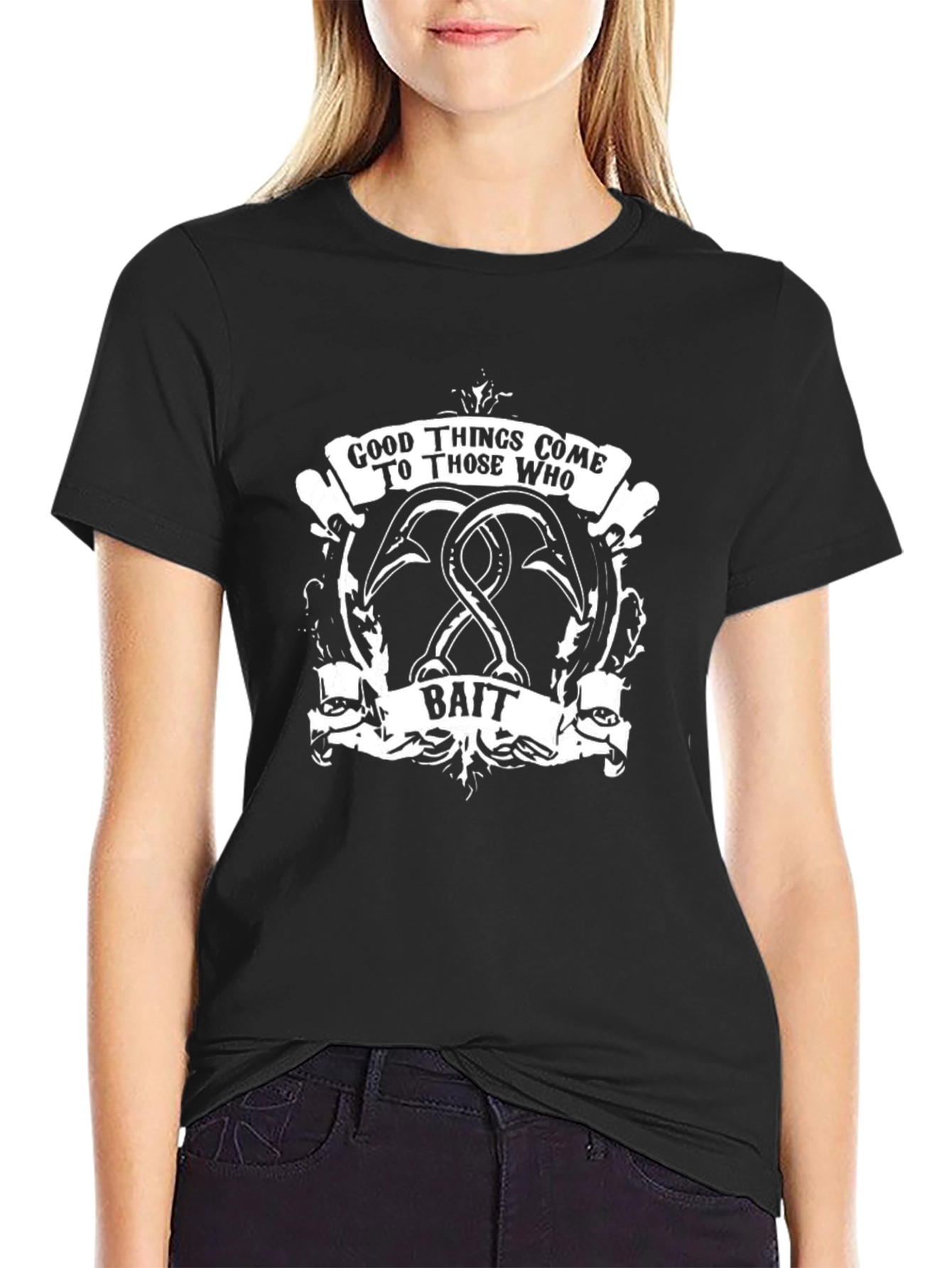 Fishing Hook Black T-Shirt - Good Things Bait Tee