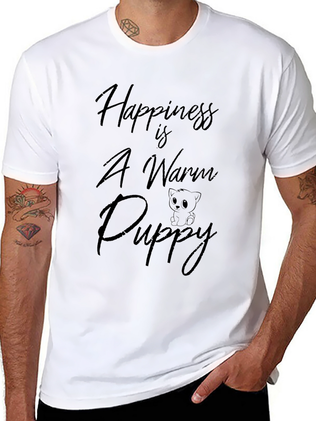 Happiness Warm Puppy Black T-Shirt
