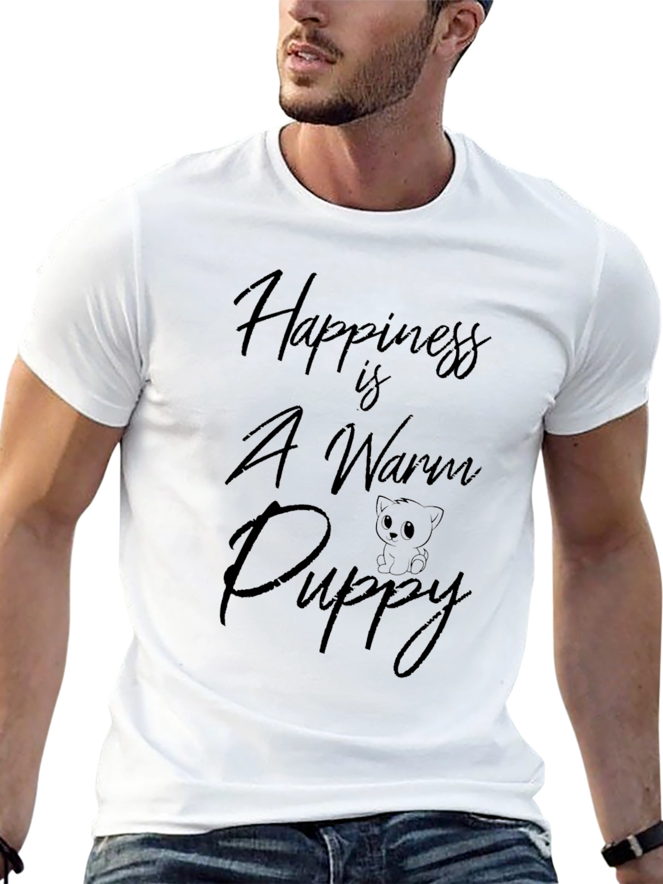 Happiness Warm Puppy Black T-Shirt