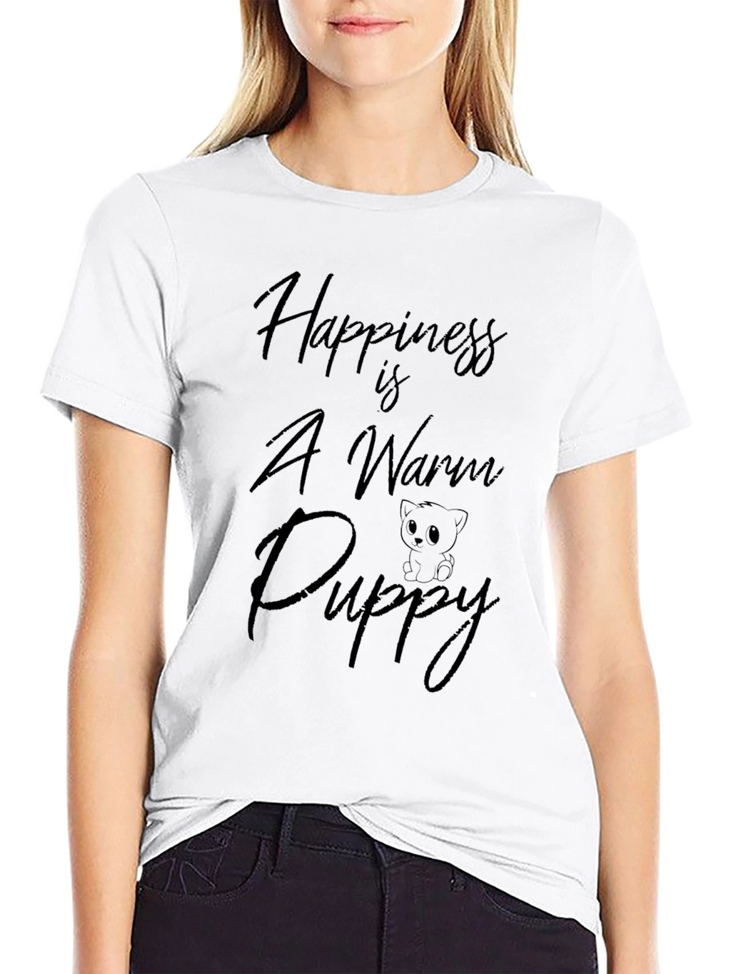 Happiness Warm Puppy Black T-Shirt