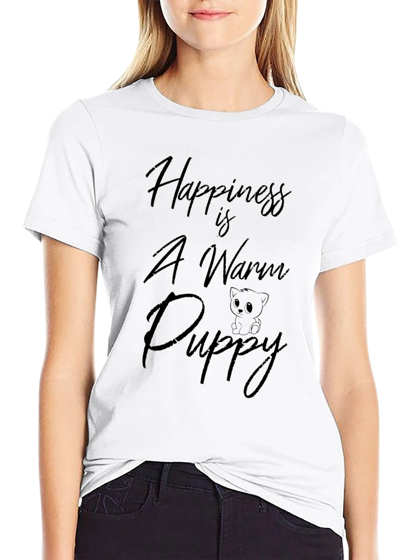 Happiness Warm Puppy Black T-Shirt