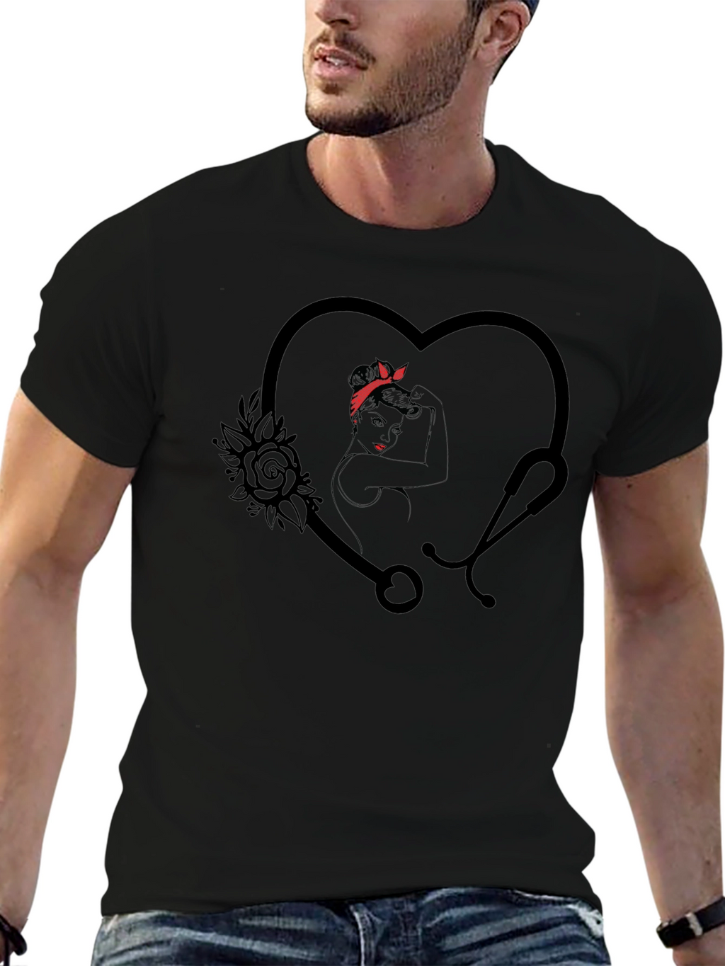 Nurse Heart Stethoscope Graphic T-Shirt