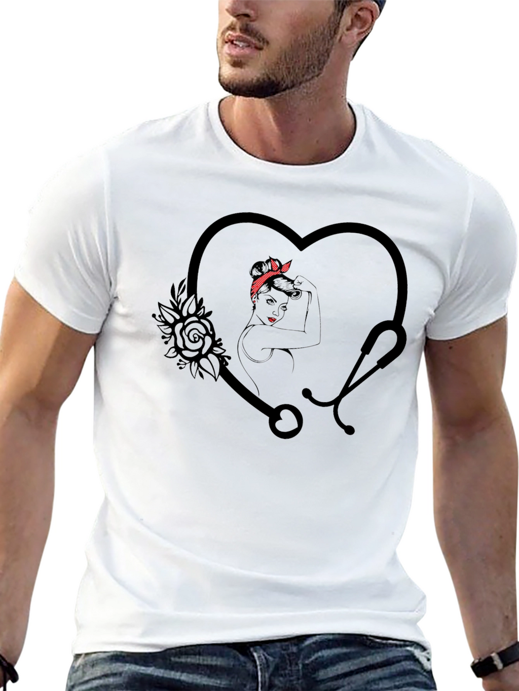 Nurse Heart Stethoscope Graphic T-Shirt