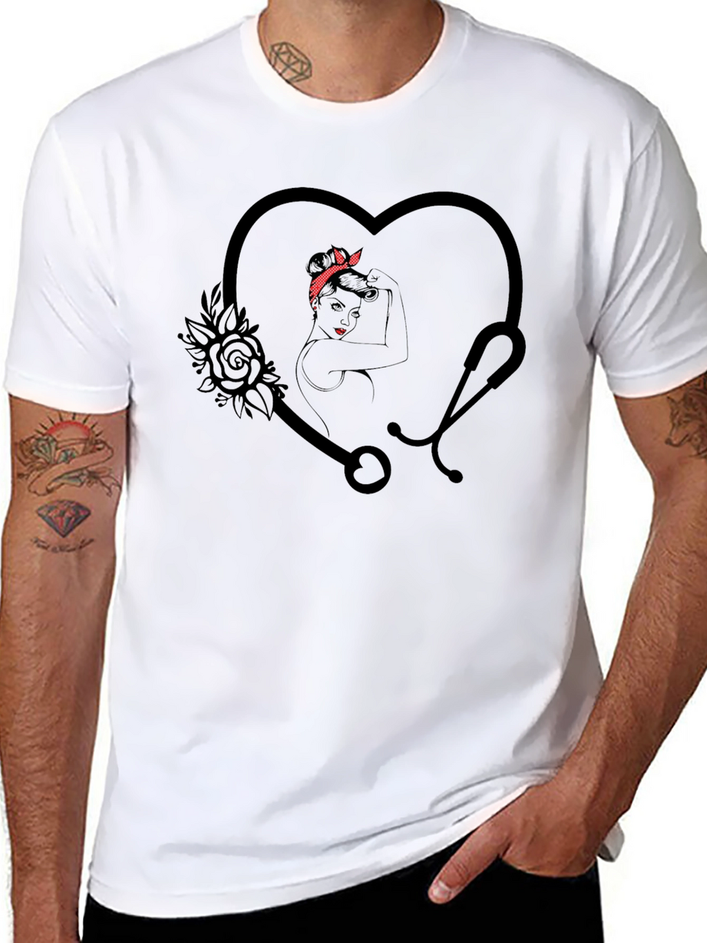 Nurse Heart Stethoscope Graphic T-Shirt