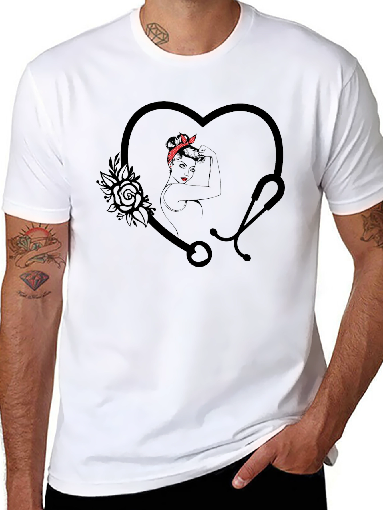 Nurse Heart Stethoscope Graphic T-Shirt