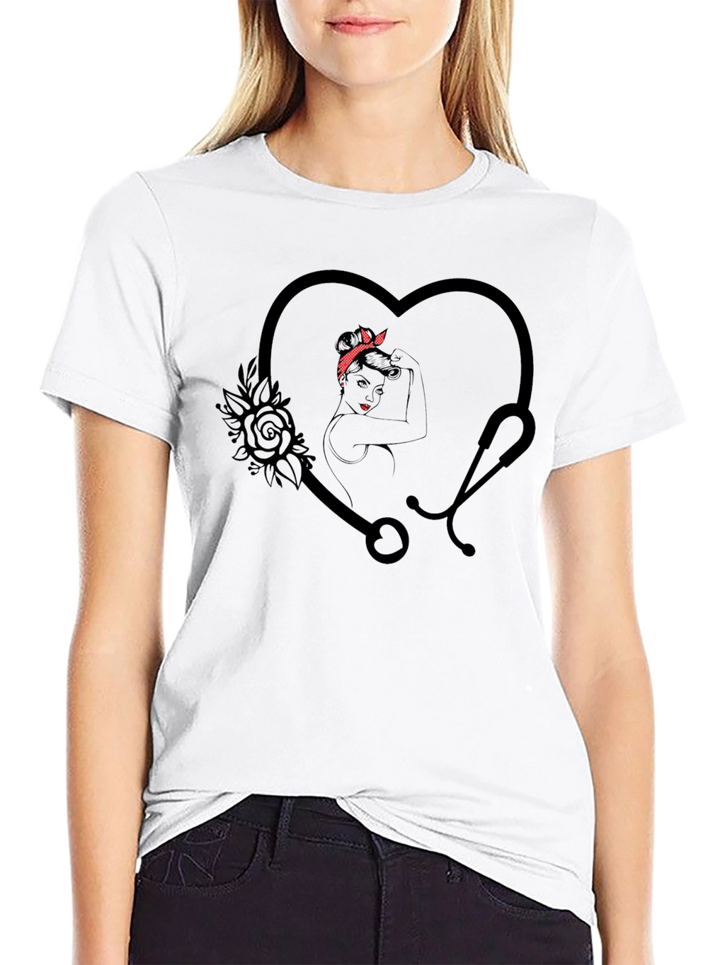 Nurse Heart Stethoscope Graphic T-Shirt