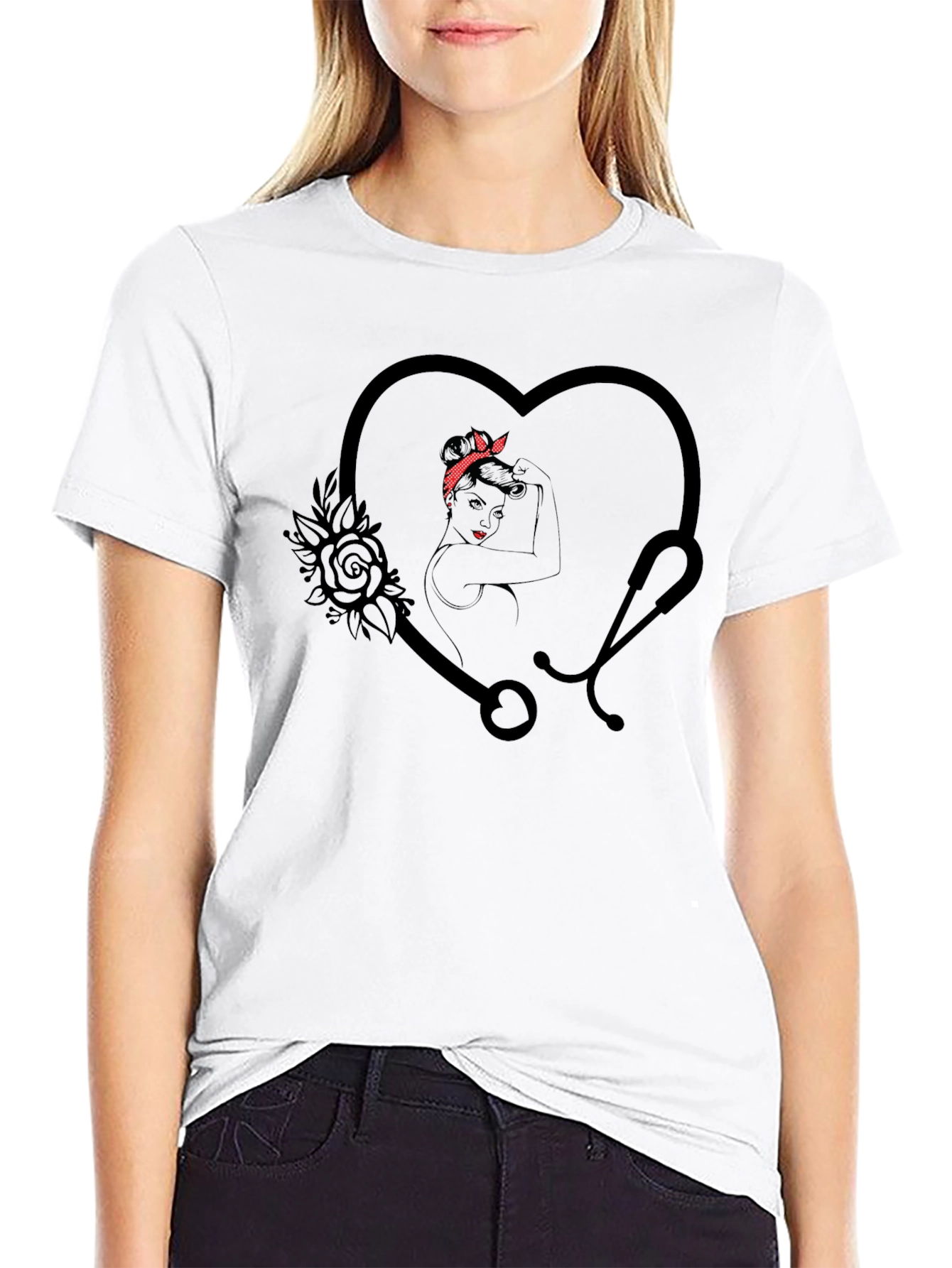 Nurse Heart Stethoscope Graphic T-Shirt