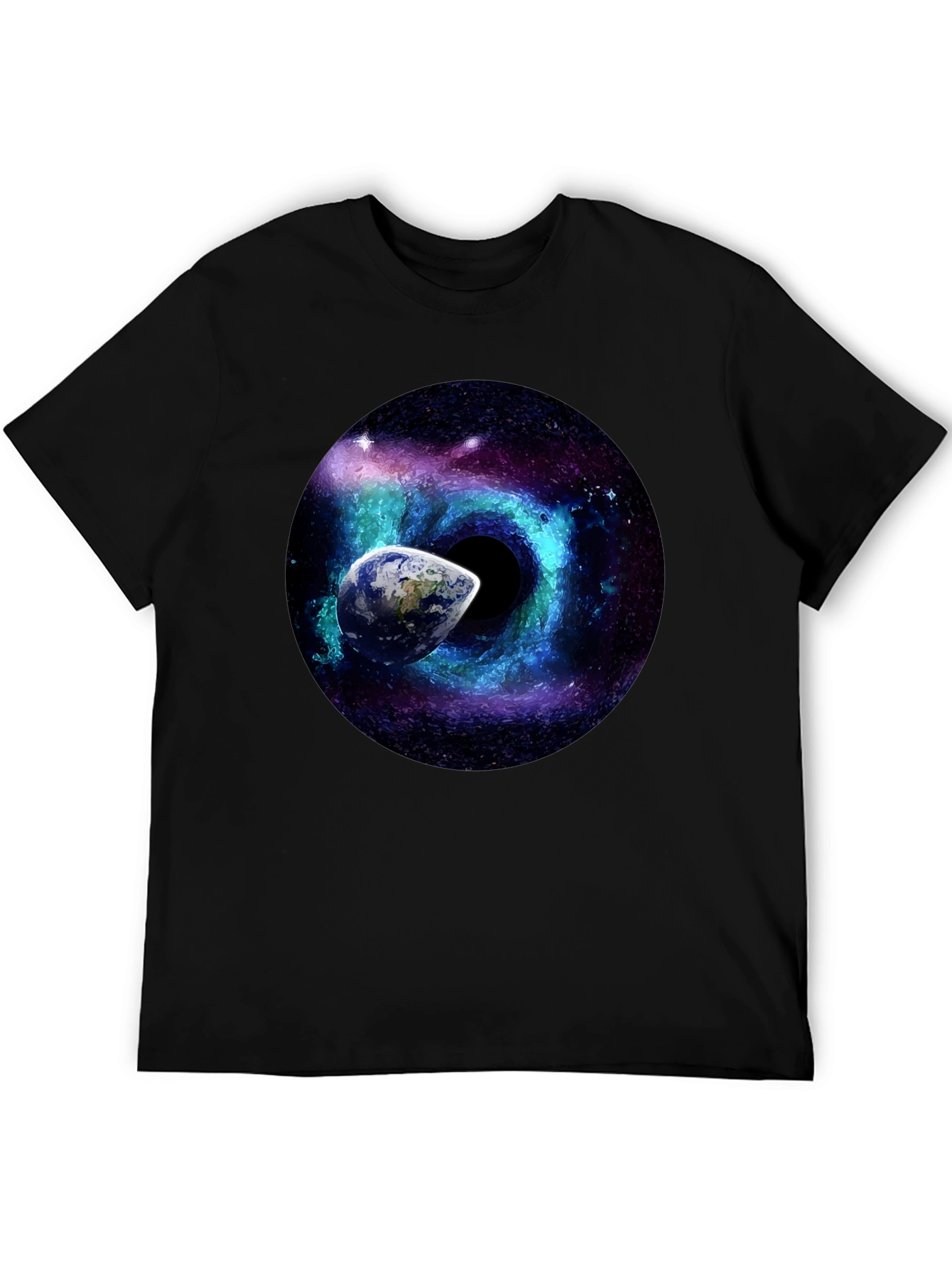 Cosmic Black Hole T-Shirt: Earth & Galaxy Design