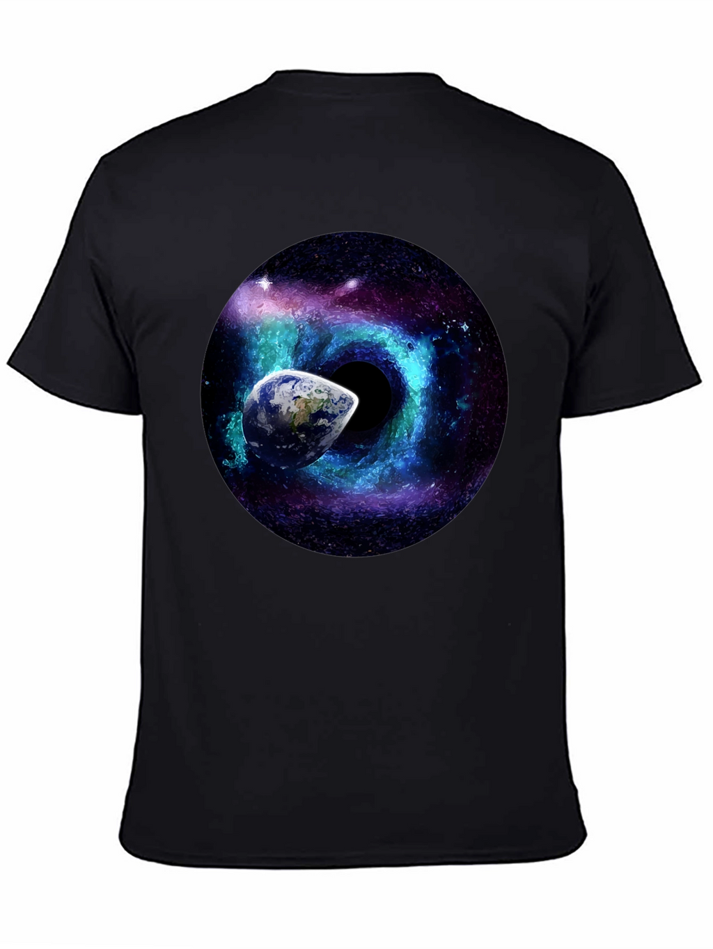 Cosmic Black Hole T-Shirt: Earth & Galaxy Design