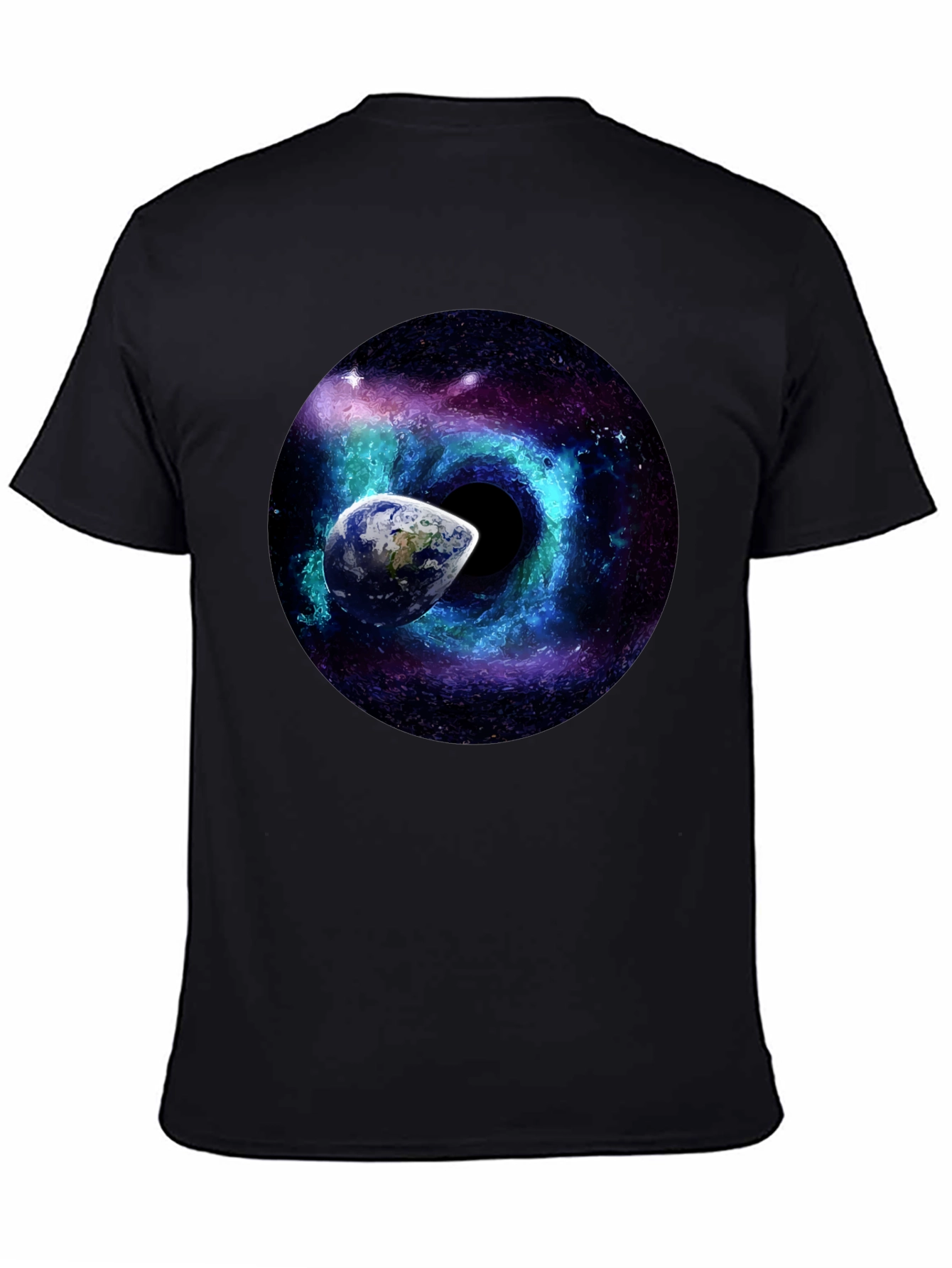 Cosmic Black Hole T-Shirt: Earth & Galaxy Design