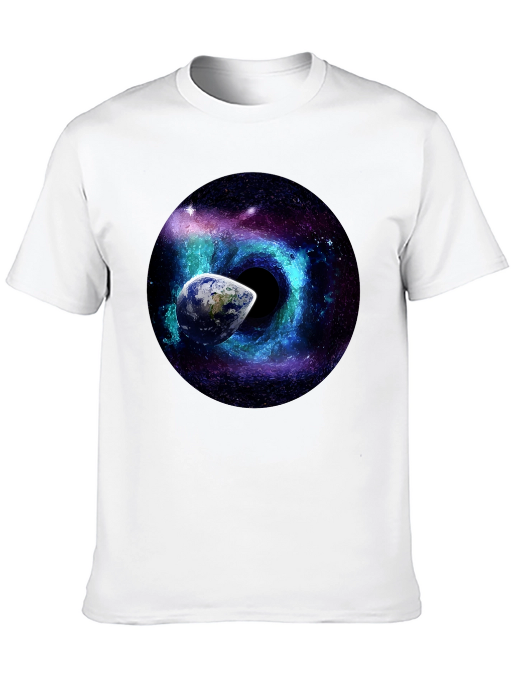 Cosmic Black Hole T-Shirt: Earth & Galaxy Design