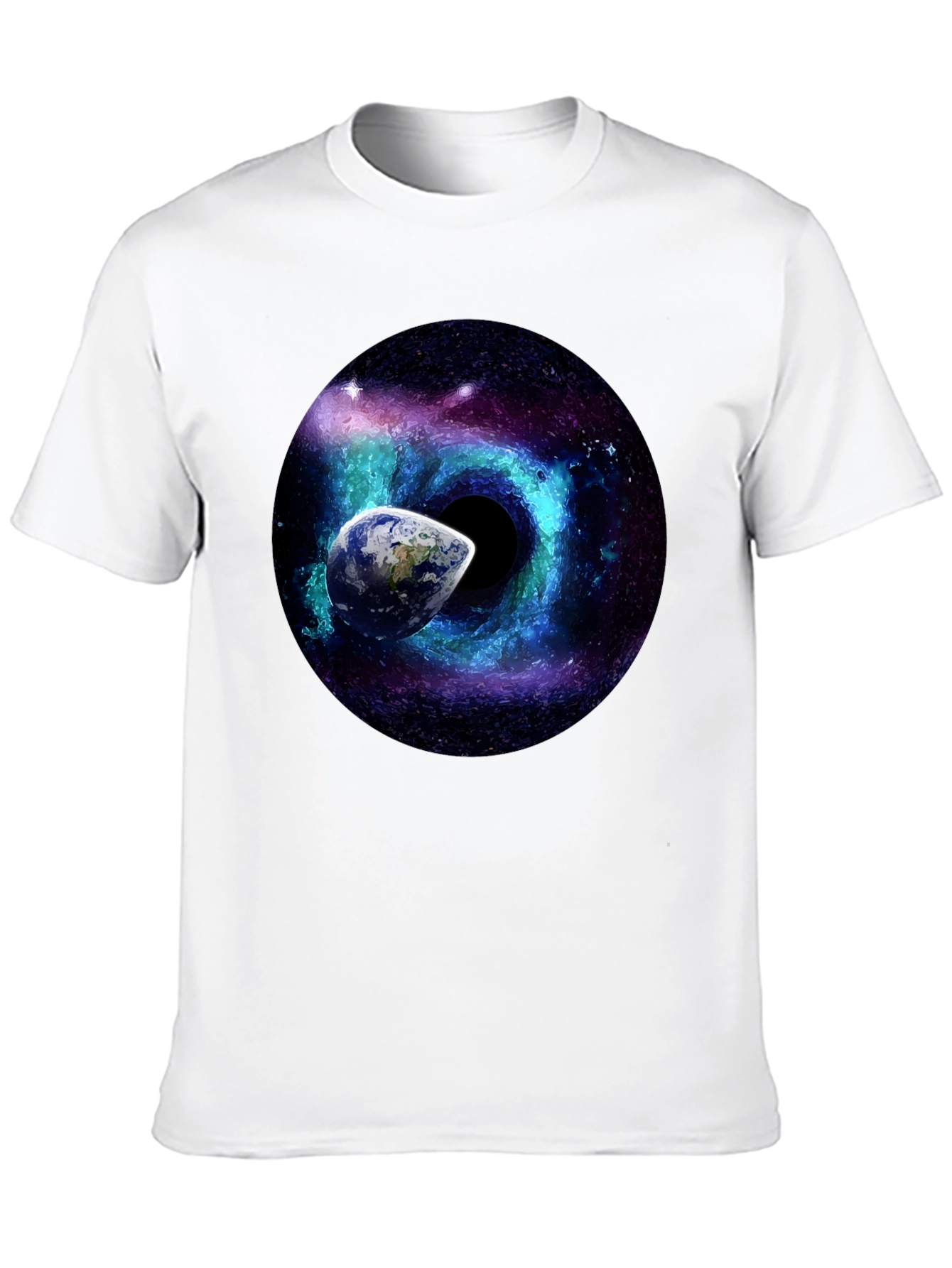 Cosmic Black Hole T-Shirt: Earth & Galaxy Design