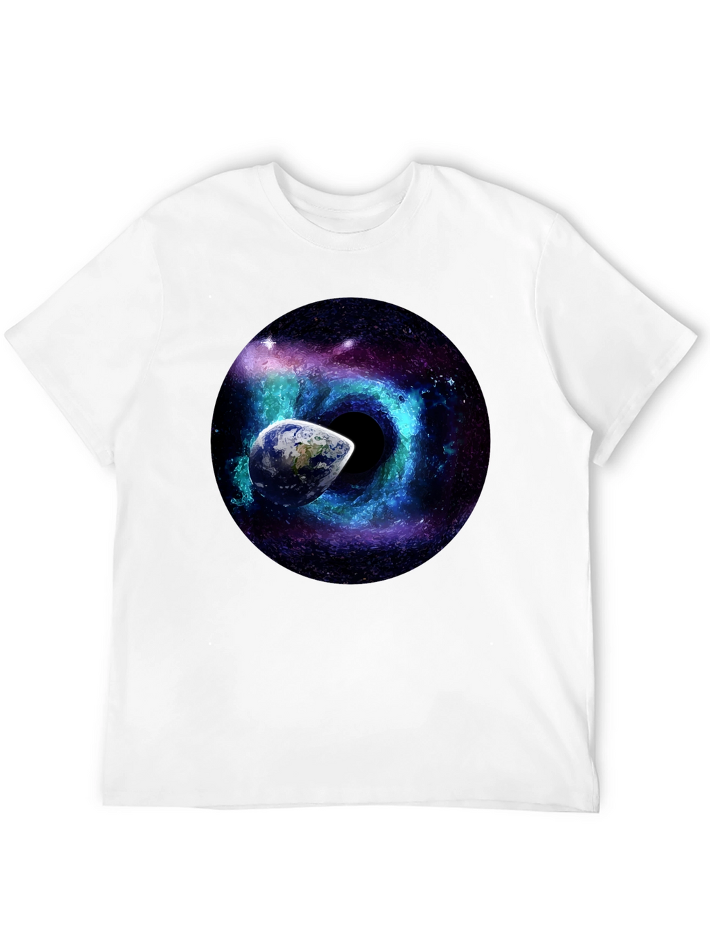 Cosmic Black Hole T-Shirt: Earth & Galaxy Design