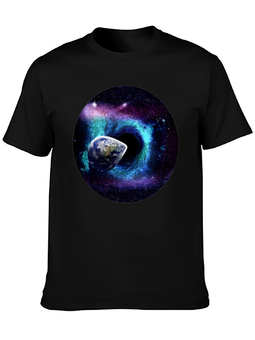 Cosmic Black Hole T-Shirt: Earth & Galaxy Design