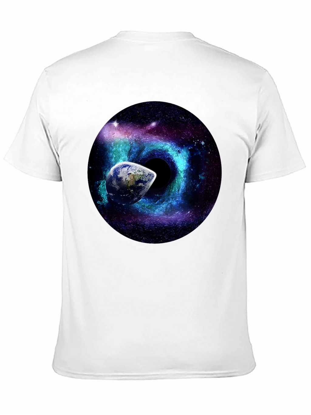 Cosmic Black Hole T-Shirt: Earth & Galaxy Design