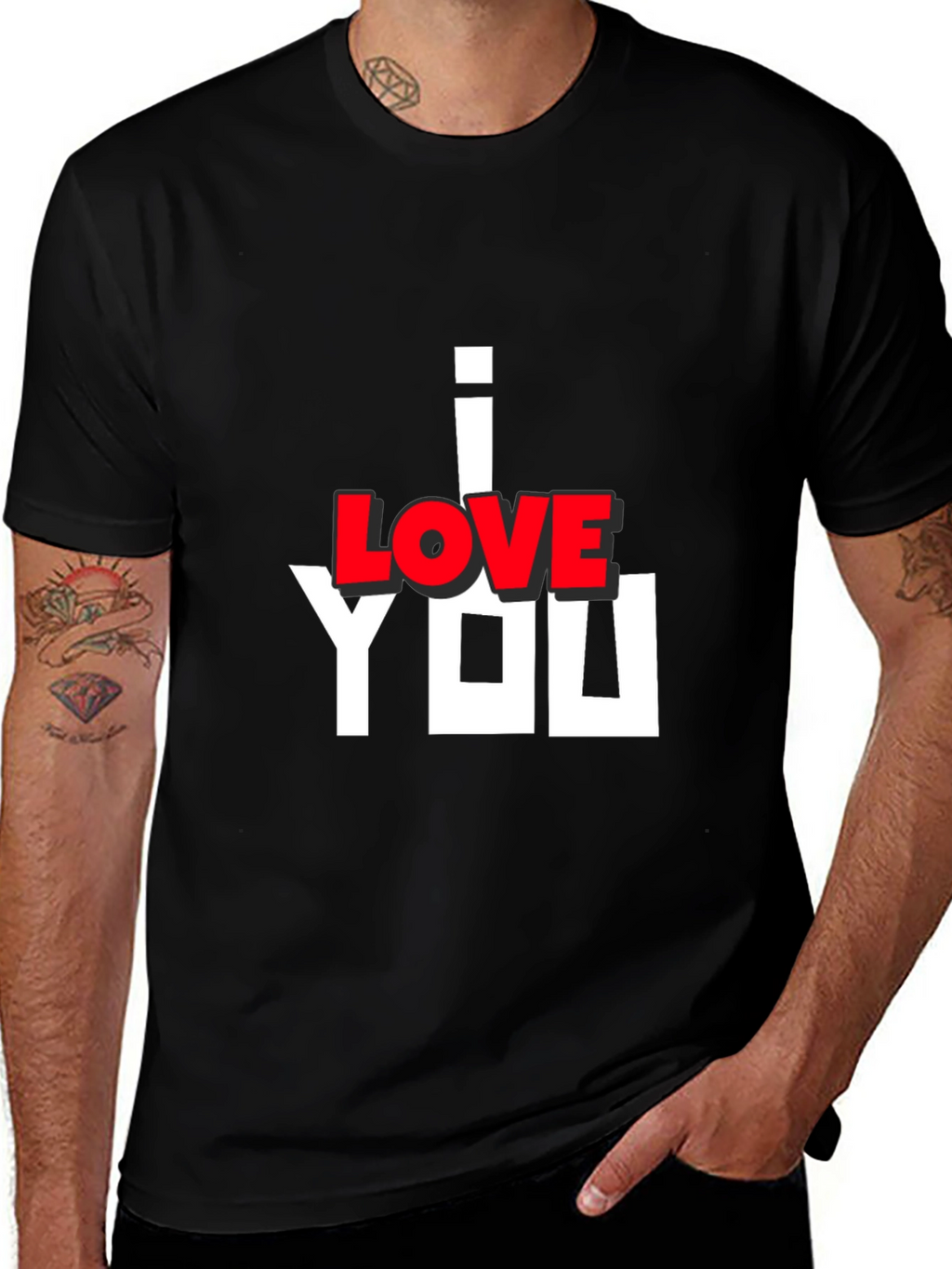 I Love You Graphic Print Black T-Shirt