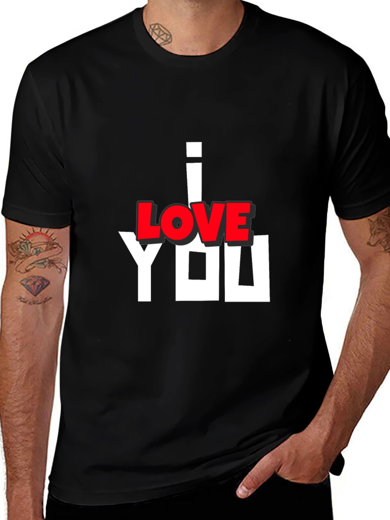 I Love You Graphic Print Black T-Shirt