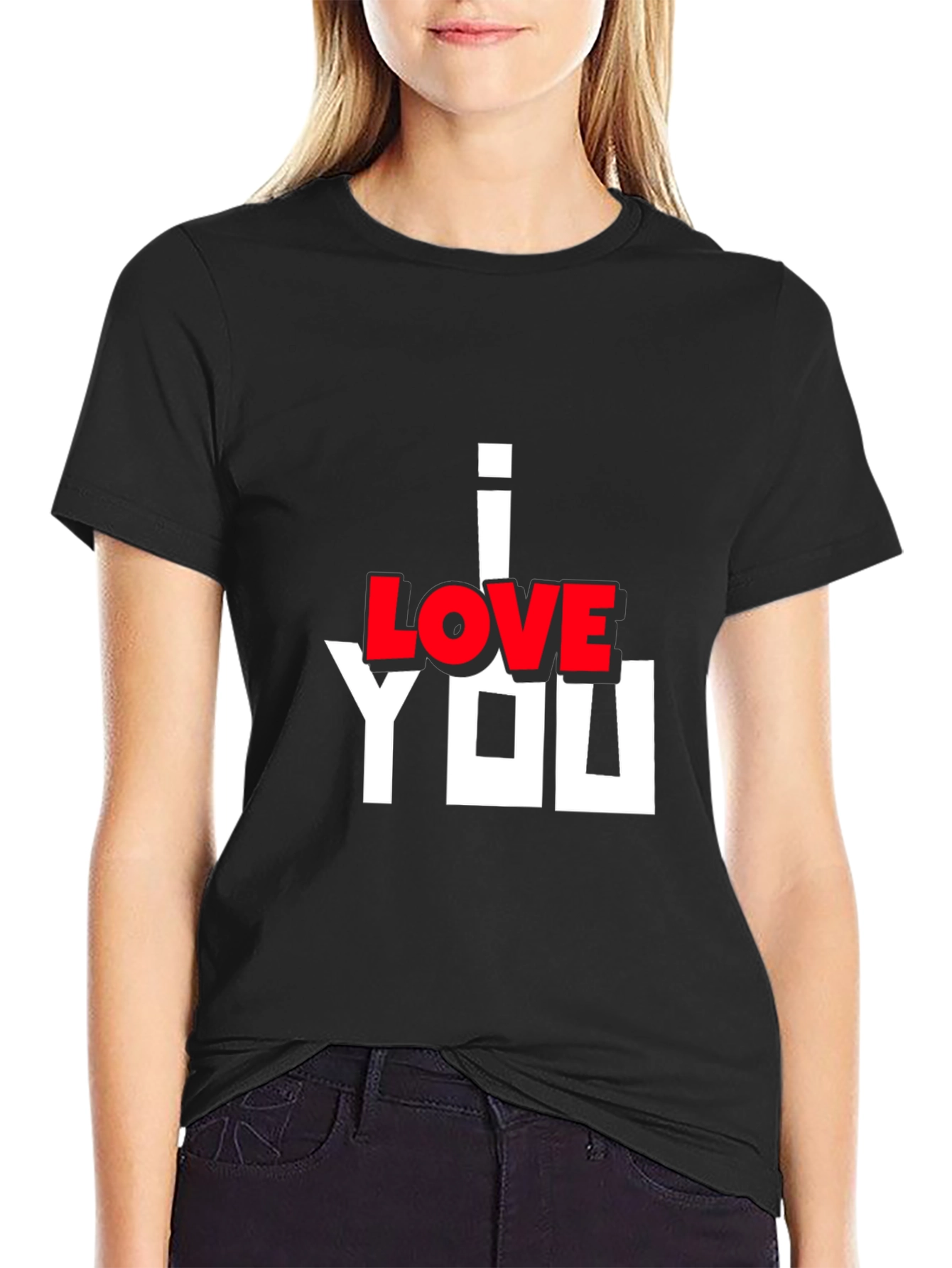 I Love You Graphic Print Black T-Shirt