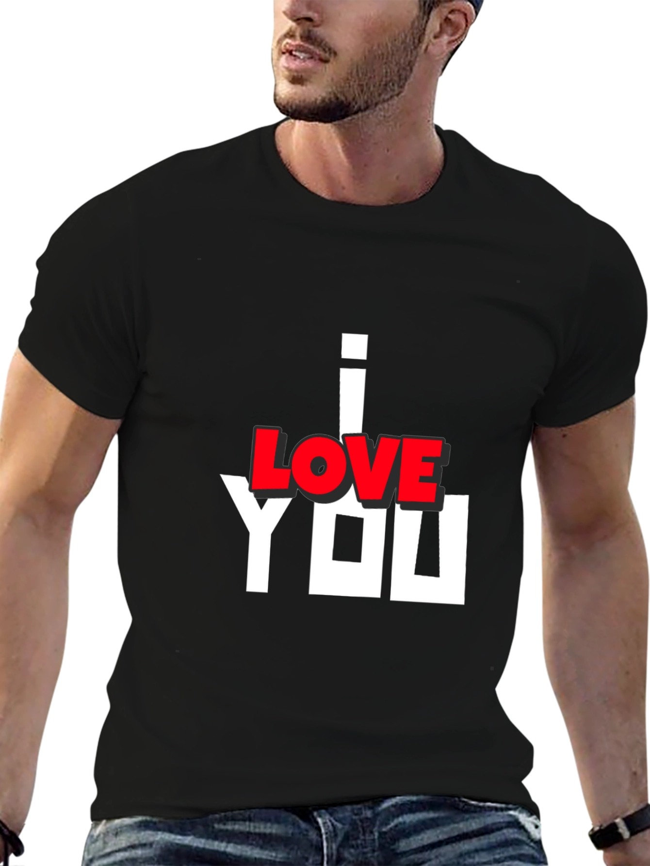 I Love You Graphic Print Black T-Shirt