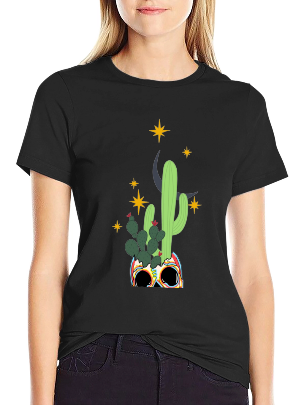 Cactus Skull Graphic Tee - Mens Black T-Shirt