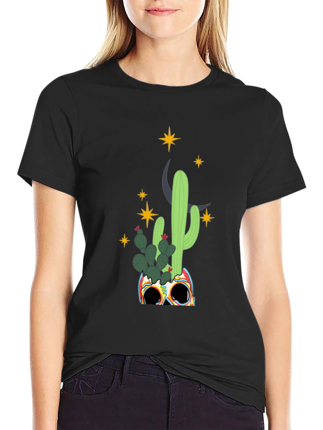 Cactus Skull Graphic Tee - Mens Black T-Shirt