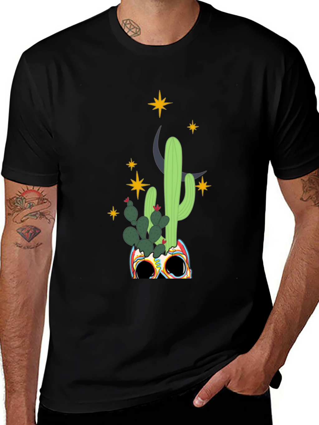 Cactus Skull Graphic Tee - Mens Black T-Shirt