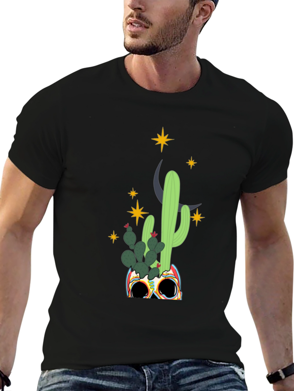 Cactus Skull Graphic Tee - Mens Black T-Shirt