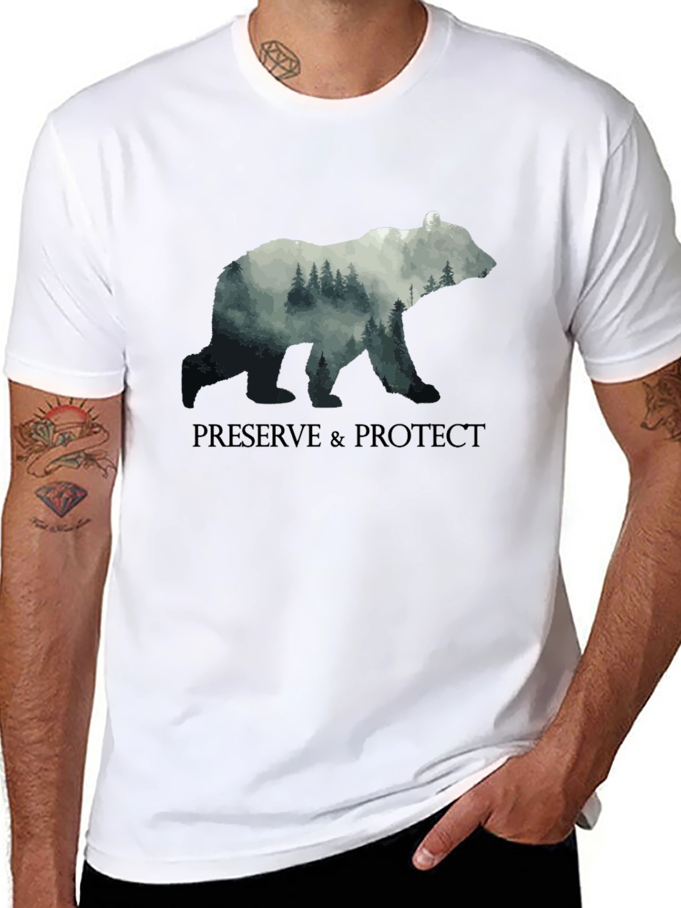 Preserve & Protect Nature Bear Graphic Tee - Black