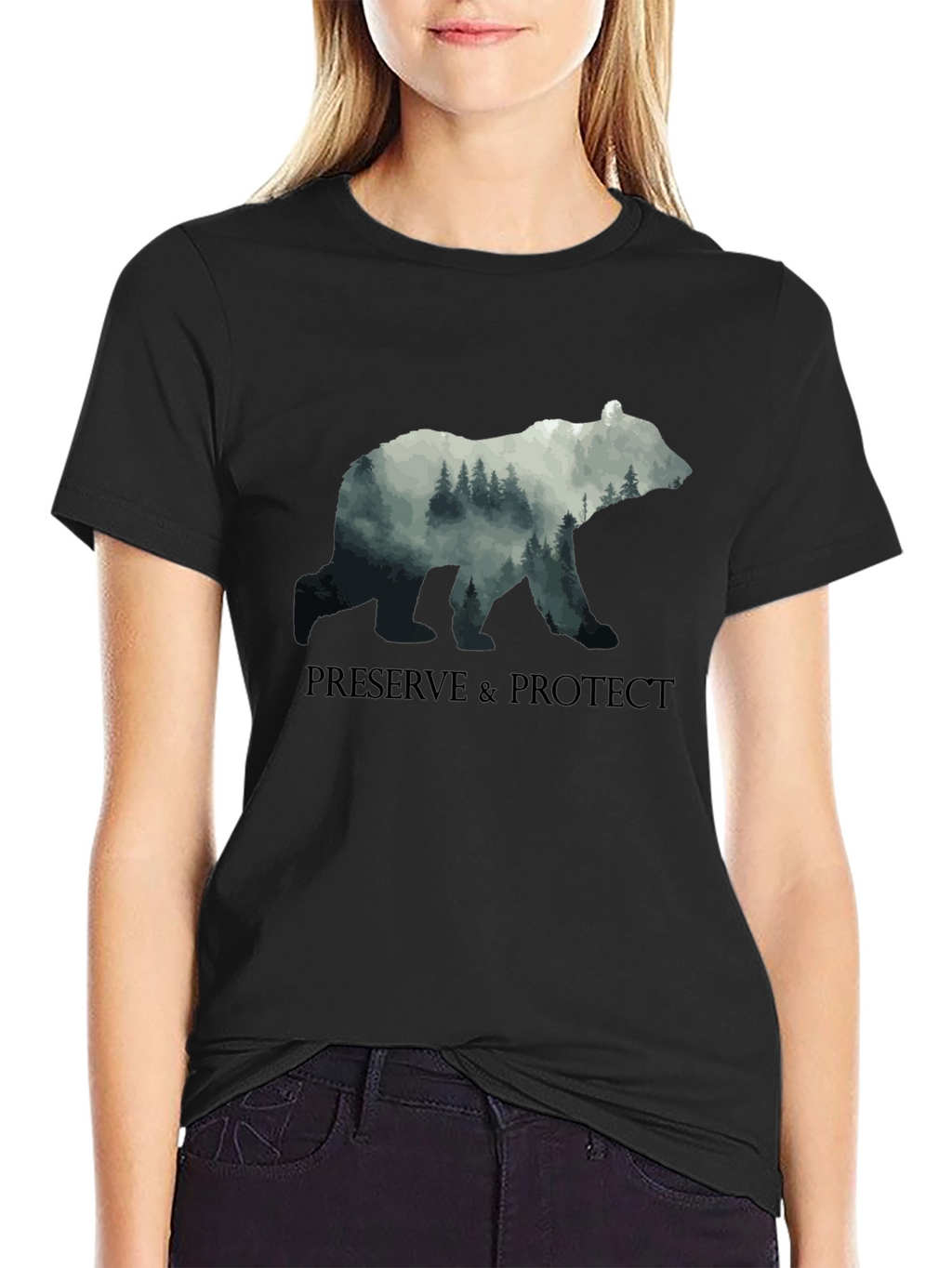 Preserve & Protect Nature Bear Graphic Tee - Black