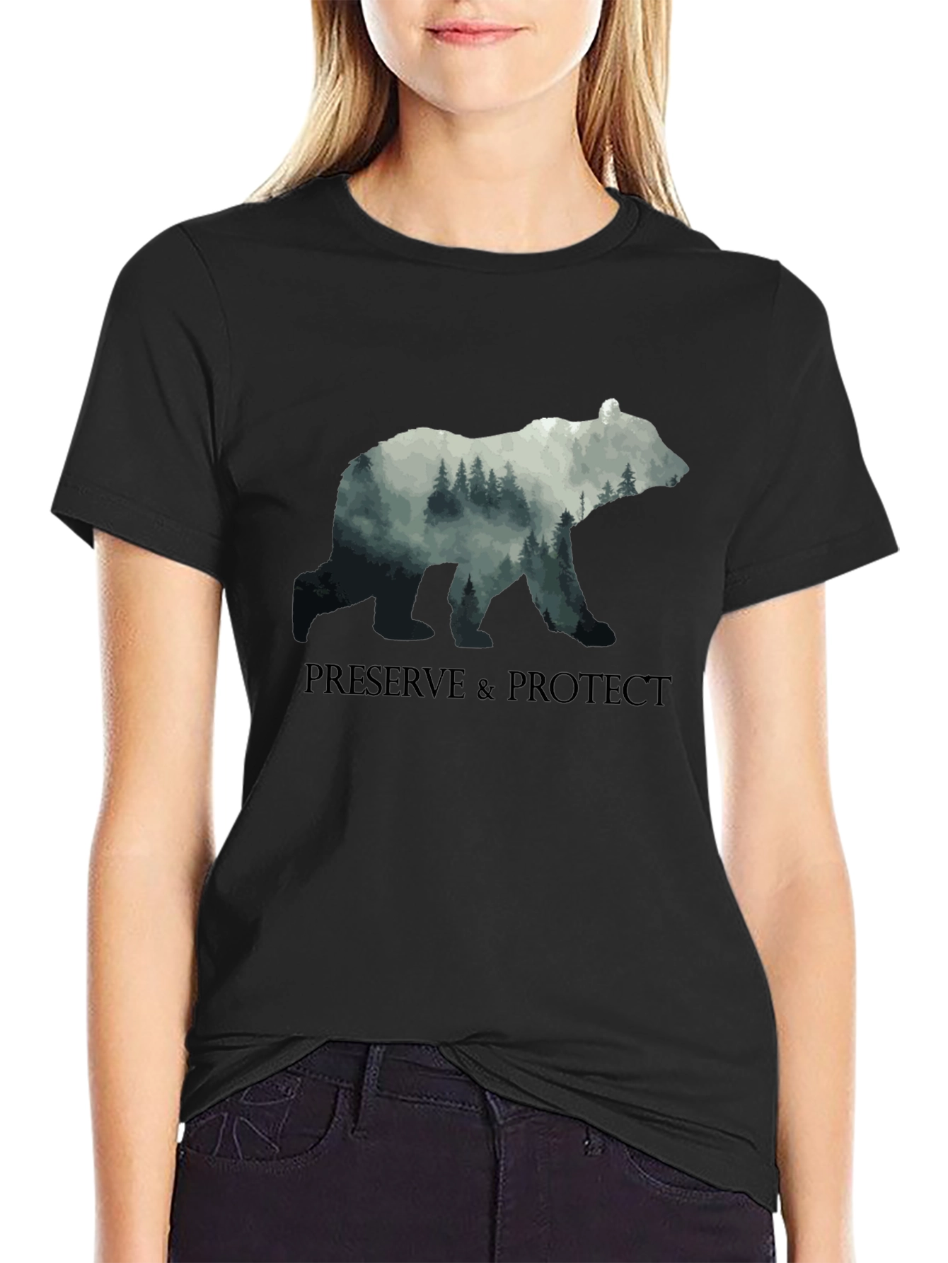 Preserve & Protect Nature Bear Graphic Tee - Black