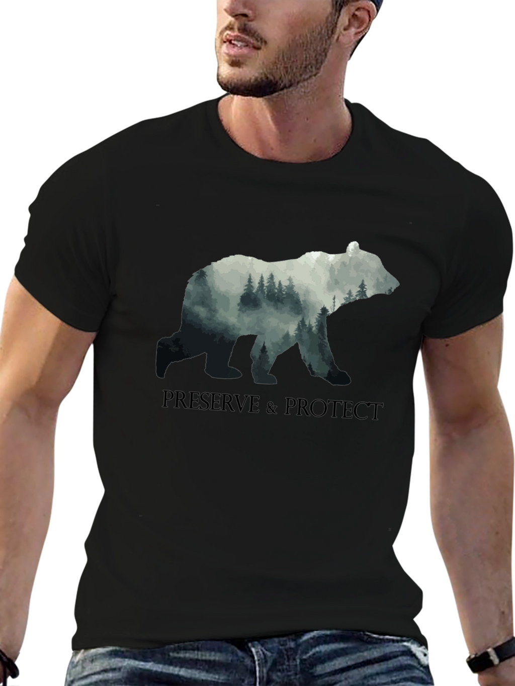 Preserve & Protect Nature Bear Graphic Tee - Black
