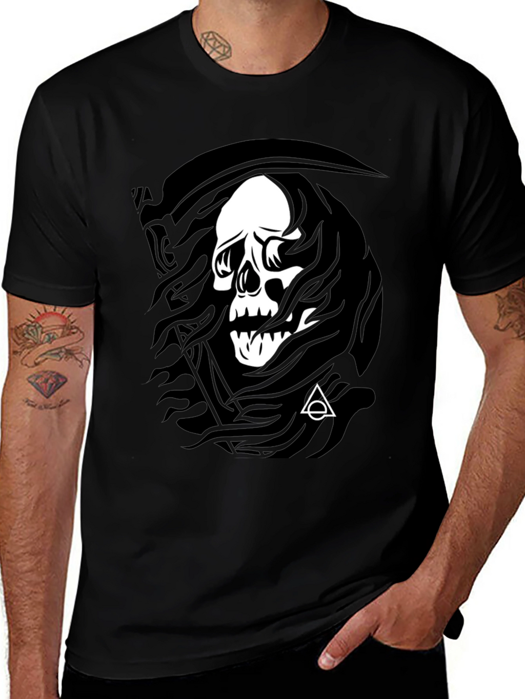Grim Reaper Skull Graphic Black T-Shirt
