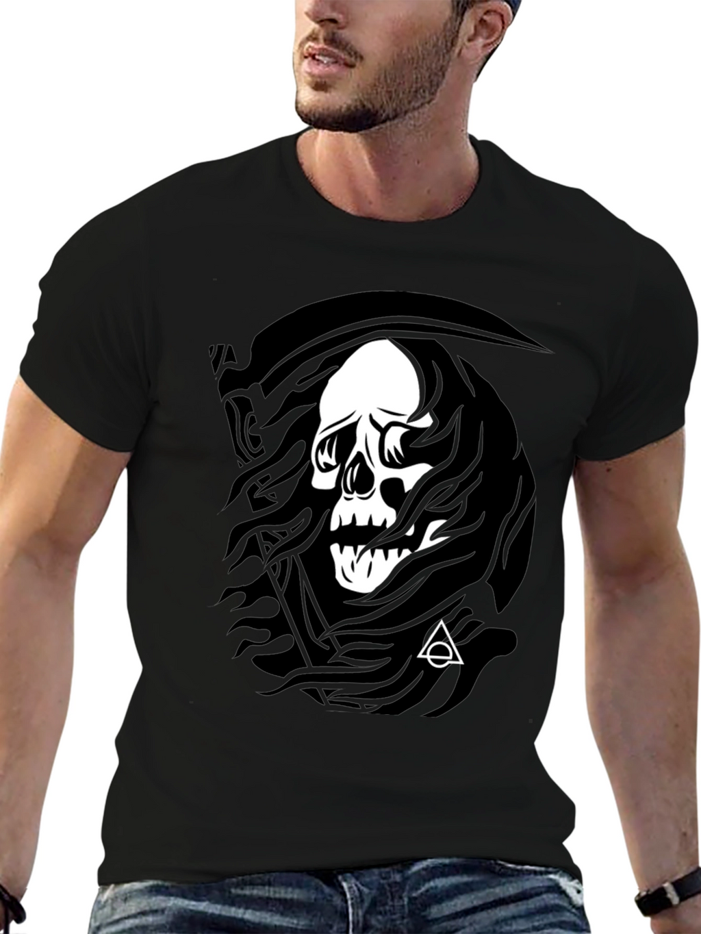 Grim Reaper Skull Graphic Black T-Shirt