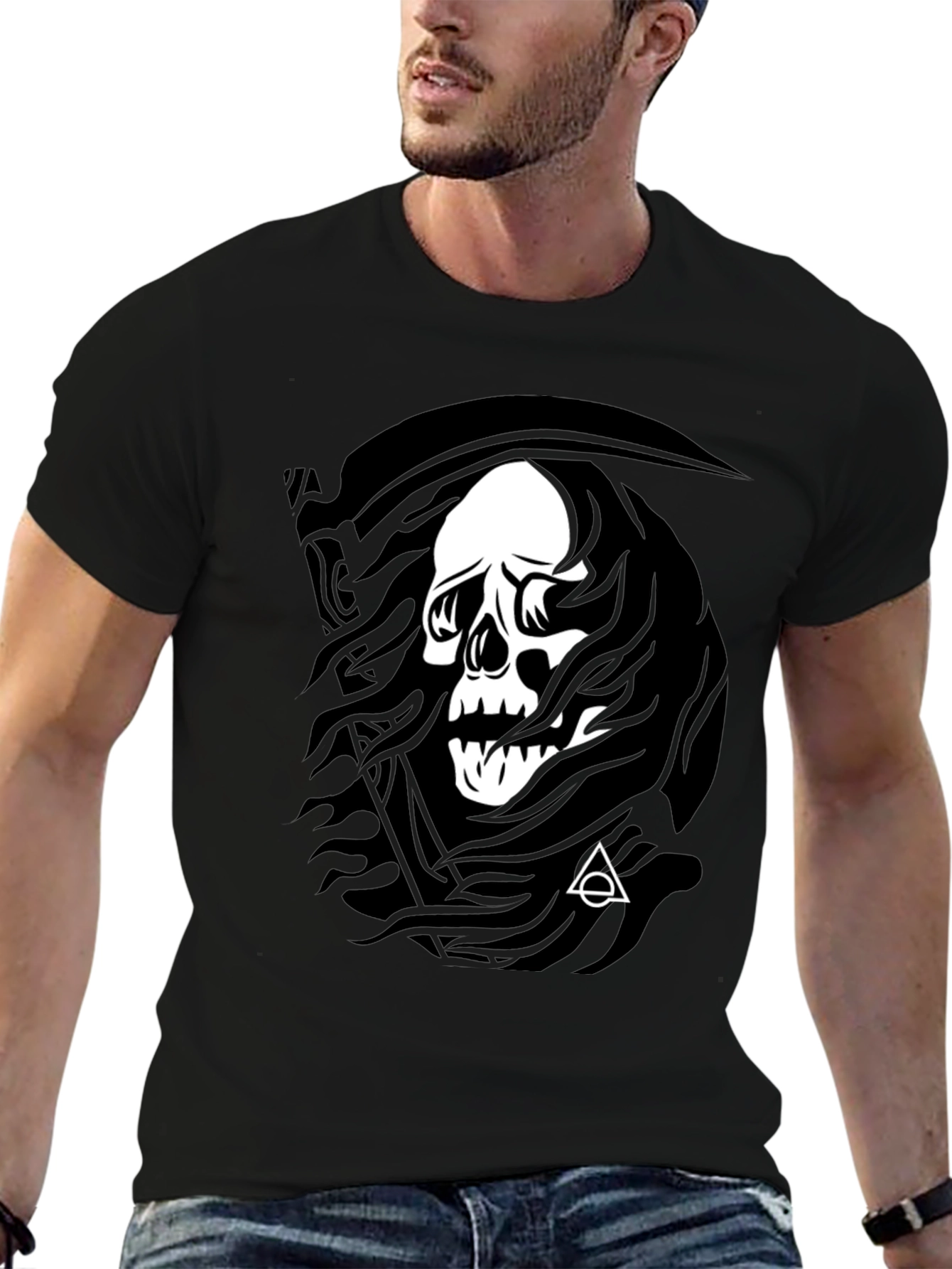 Grim Reaper Skull Graphic Black T-Shirt