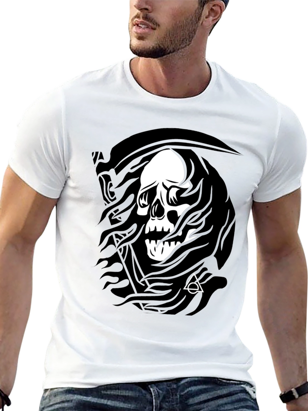 Grim Reaper Skull Graphic Black T-Shirt