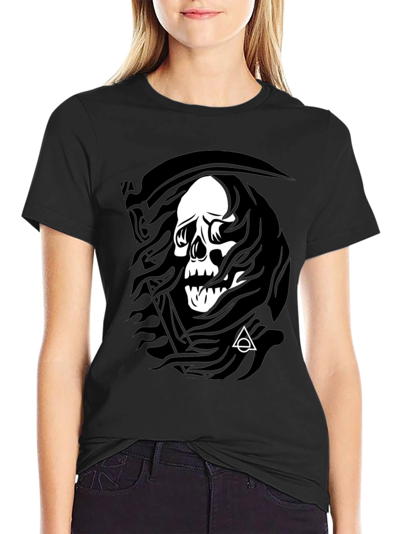 Grim Reaper Skull Graphic Black T-Shirt