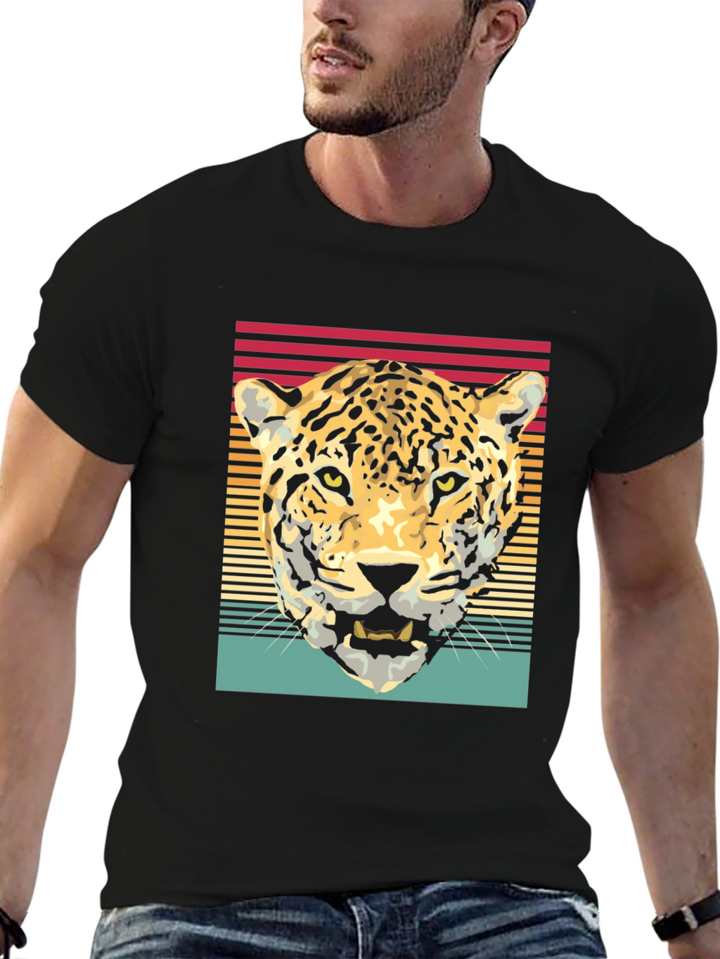 Retro Leopard Graphic Tee - Black