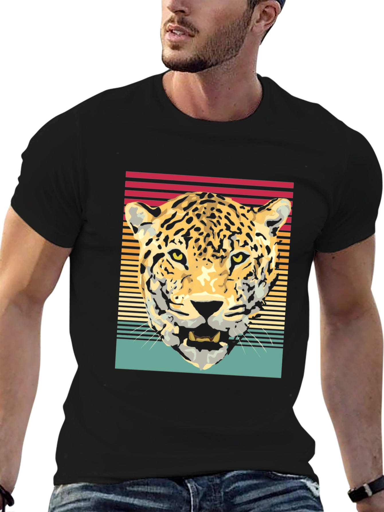 Retro Leopard Graphic Tee - Black