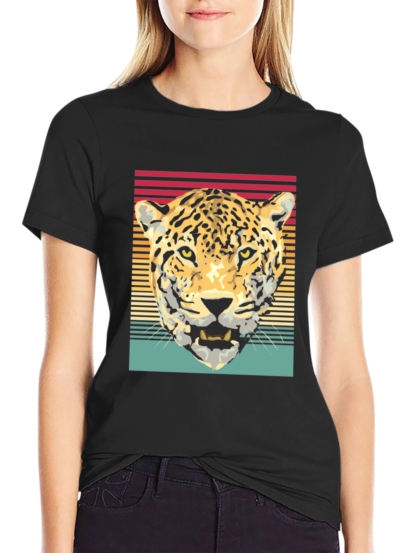 Retro Leopard Graphic Tee - Black